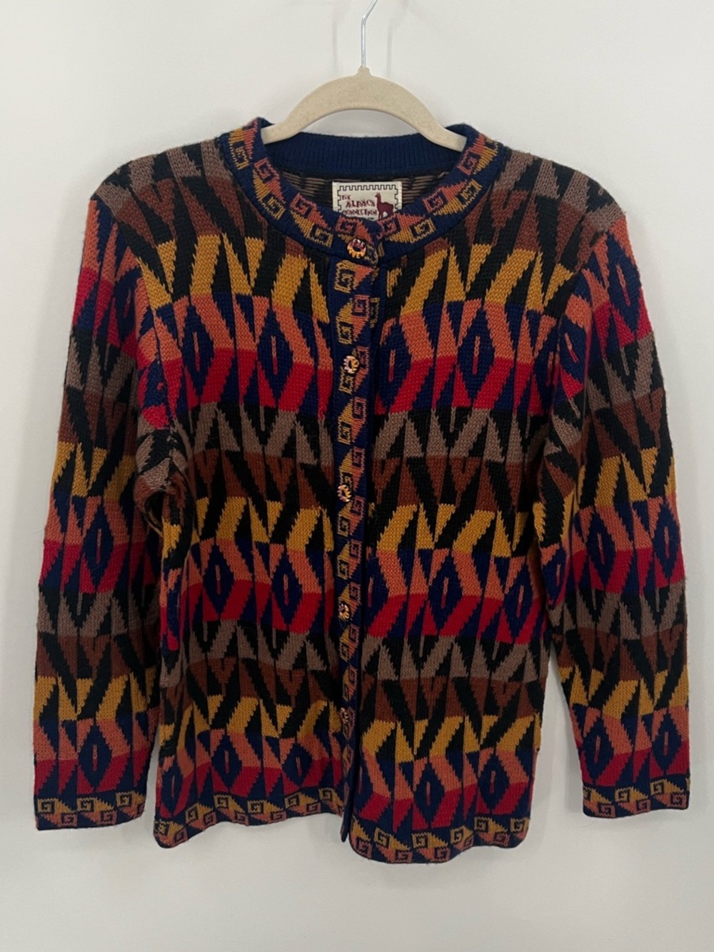 Vintage the Alpaca Connection Geometric Knit Cardigan Sweater
